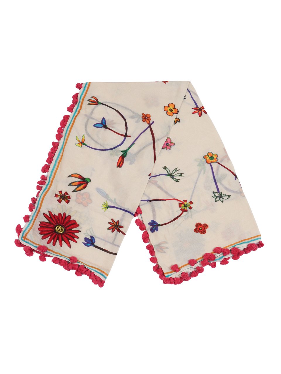FALIERO SARTI Simpaty Floral Pom Pom Scarf Neutraal