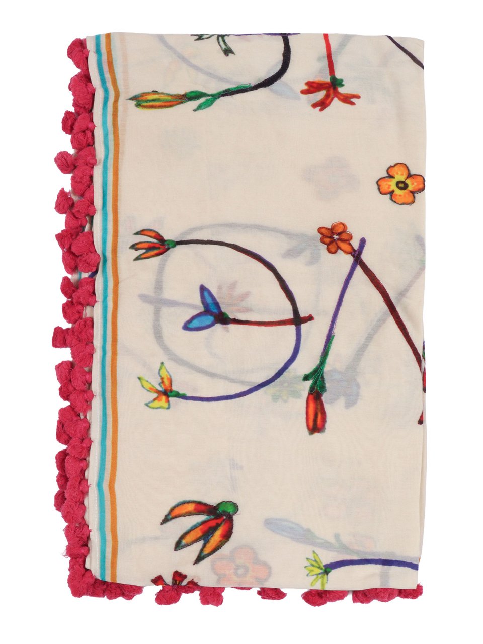 FALIERO SARTI Simpaty Floral Pom Pom Scarf Neutraal
