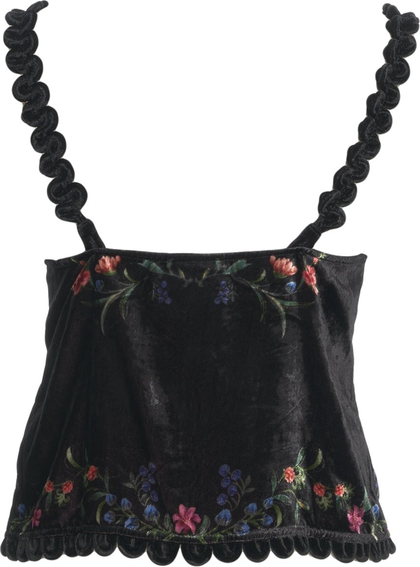 FARM Rio Velvet top with floral pattern Zwart