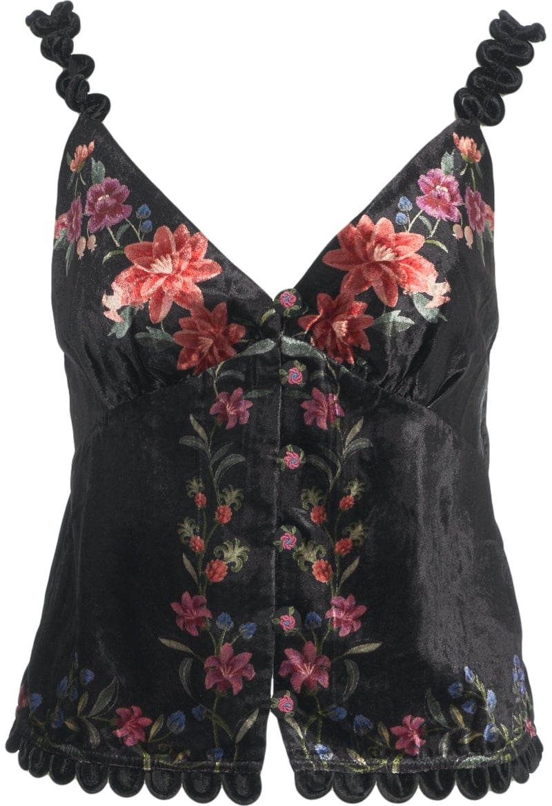 FARM Rio Velvet top with floral pattern Zwart