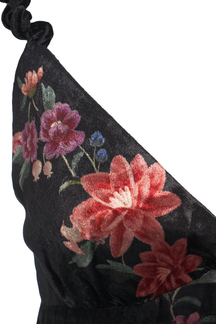 FARM Rio Velvet top with floral pattern Zwart