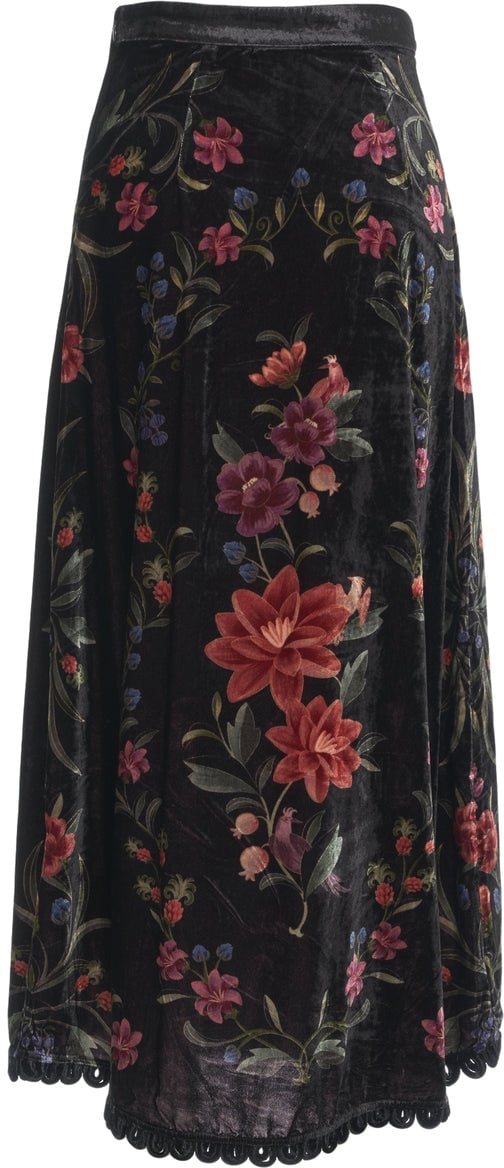 FARM Rio Velvet skirt with floral print Zwart