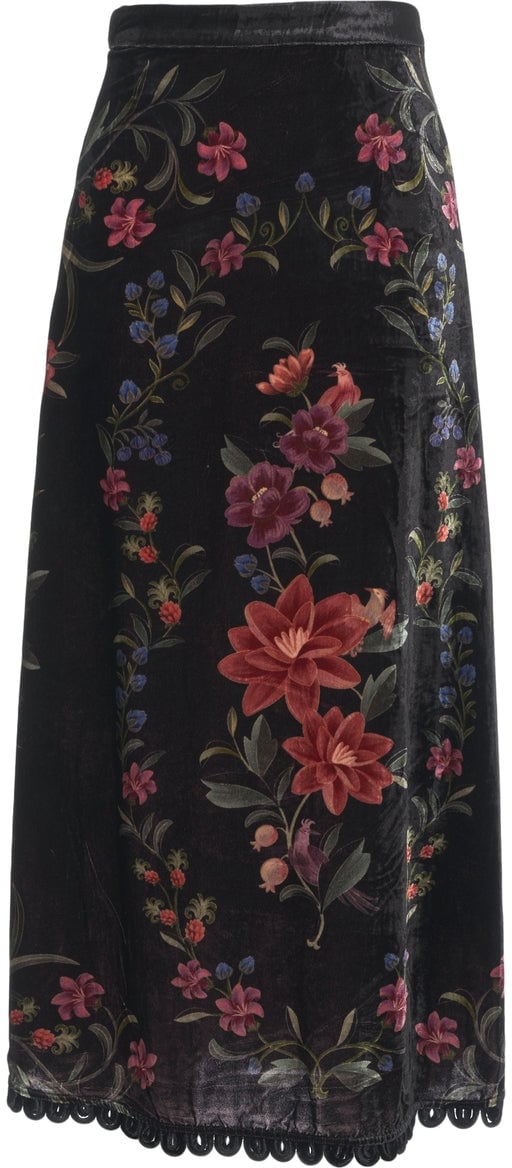 FARM Rio Velvet skirt with floral print Zwart