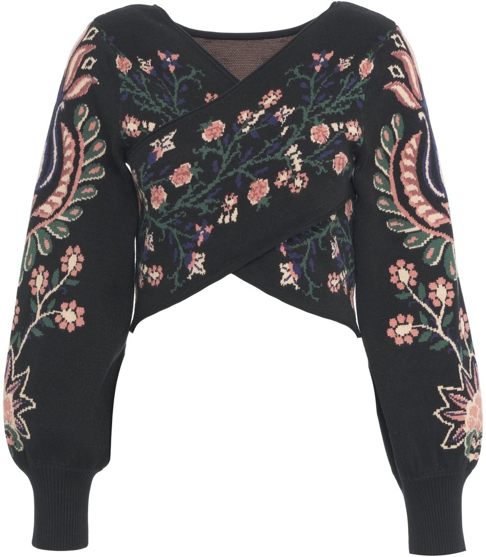 FARM Rio Knitted top with floral pattern Zwart