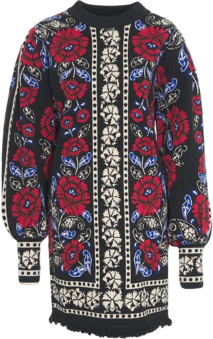 FARM Rio Knit dress with floral pattern Zwart