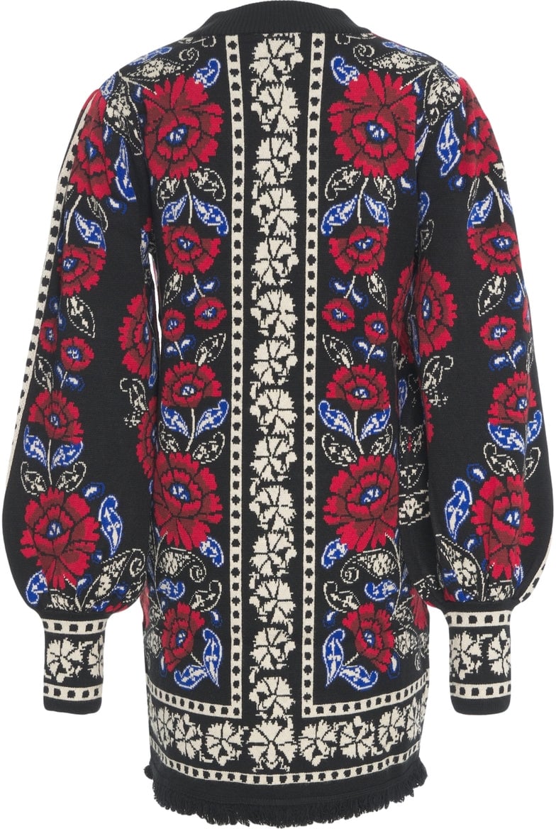 FARM Rio Knit dress with floral pattern Zwart