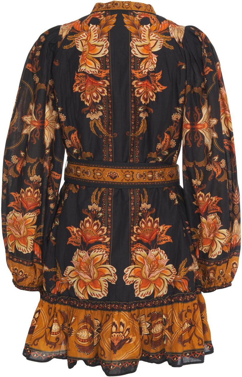 FARM Rio Dress with floral pattern Zwart