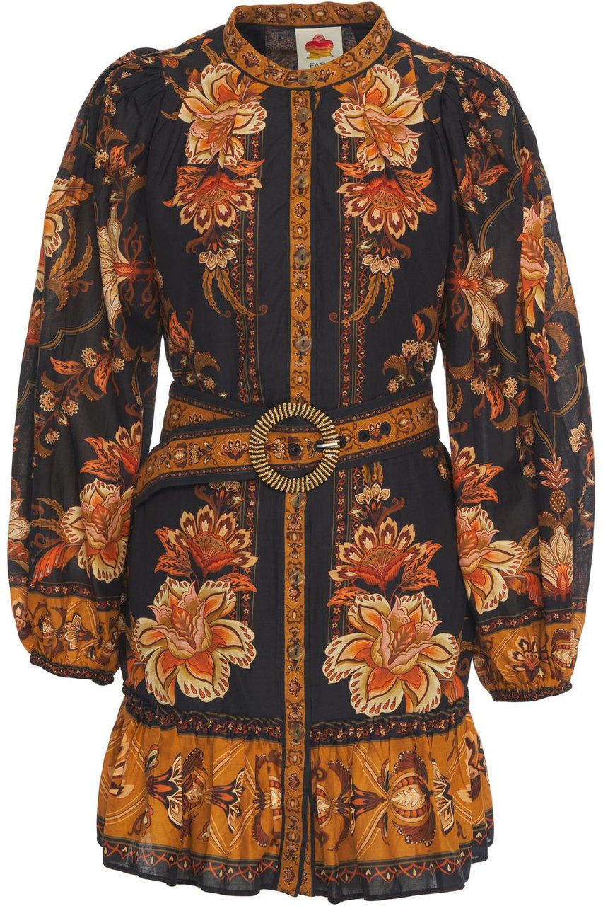 FARM Rio Dress with floral pattern Zwart