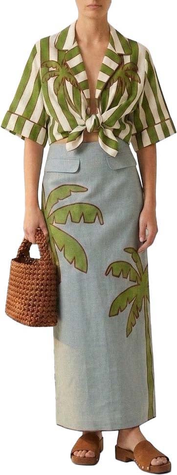 FARM Rio Striped blouse with embroidery Groen