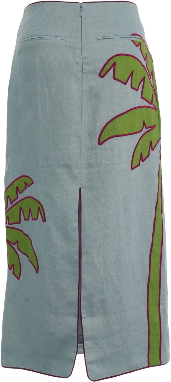 FARM Rio Linen skirt with embroidery Blauw
