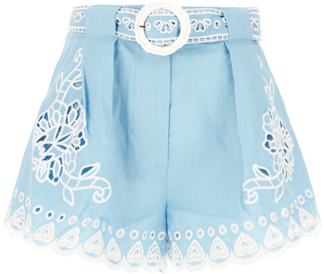 FARM Rio Farm Rio Light blue linen shorts Lichtblauw