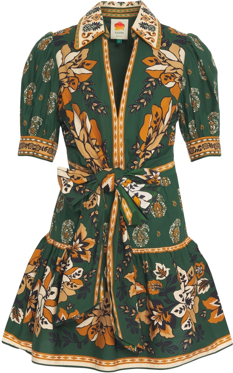 FARM Rio Dress with floral pattern Groen