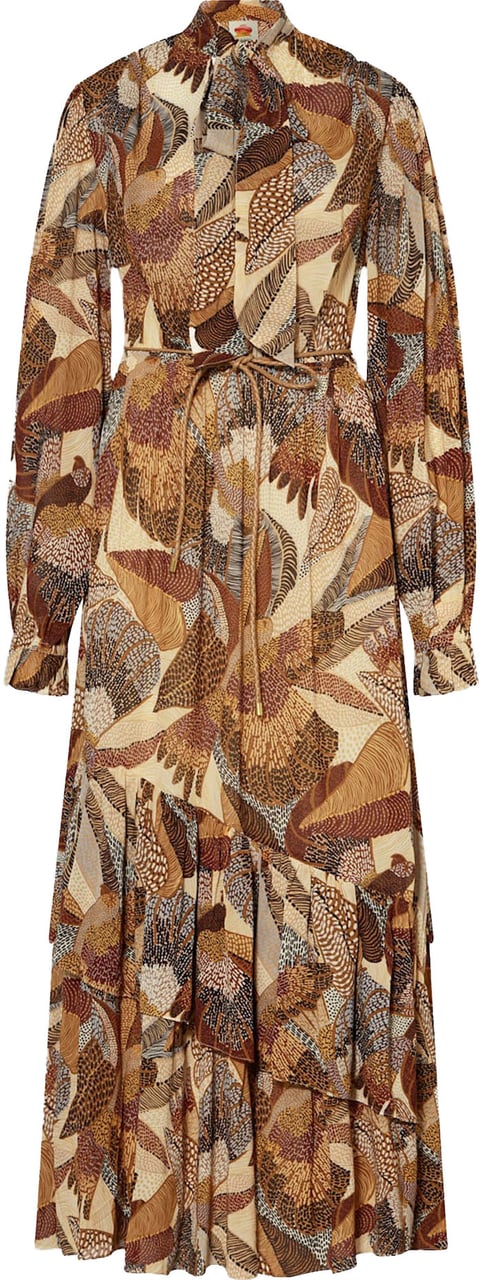 FARM Rio Maxi-jurk met stippen en ara's Bruin