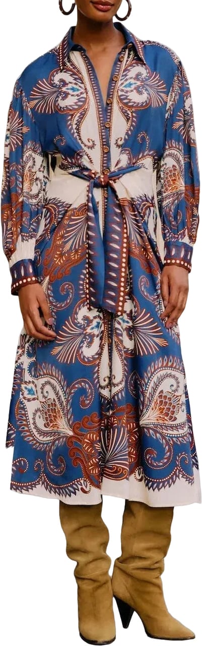 FARM Rio Arabische sjaal midi-jurk Blauw