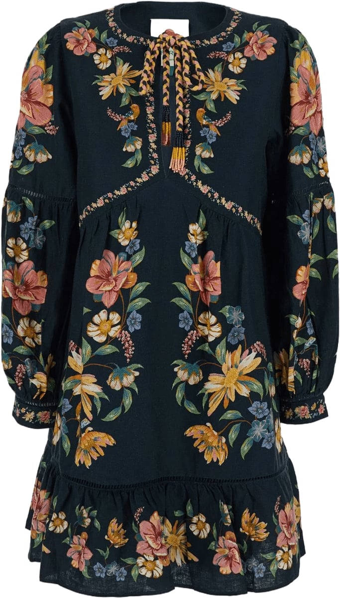 FARM Rio MAIRA FLORAL DONKERBLAUWE MINIJURK Navy