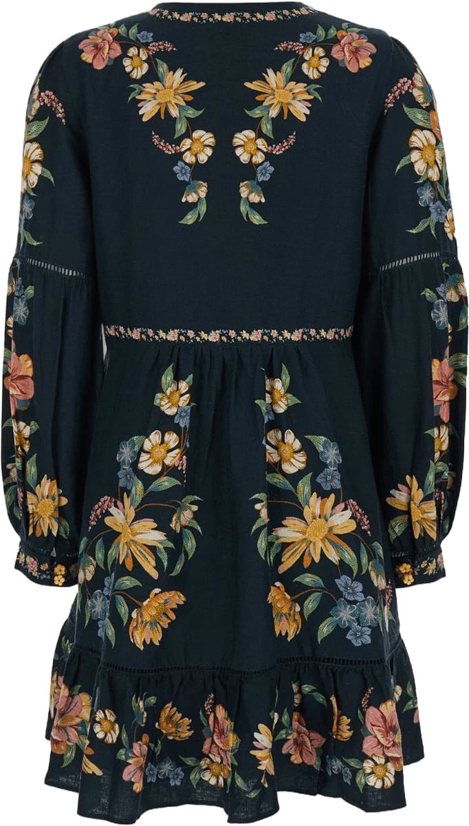 FARM Rio MAIRA FLORAL DONKERBLAUWE MINIJURK Navy