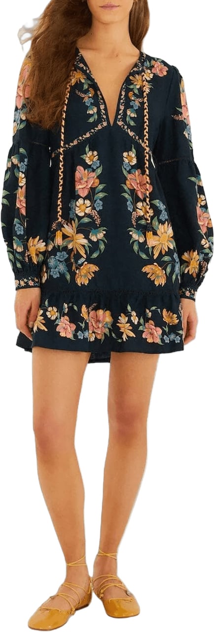 FARM Rio MAIRA FLORAL DONKERBLAUWE MINIJURK Navy