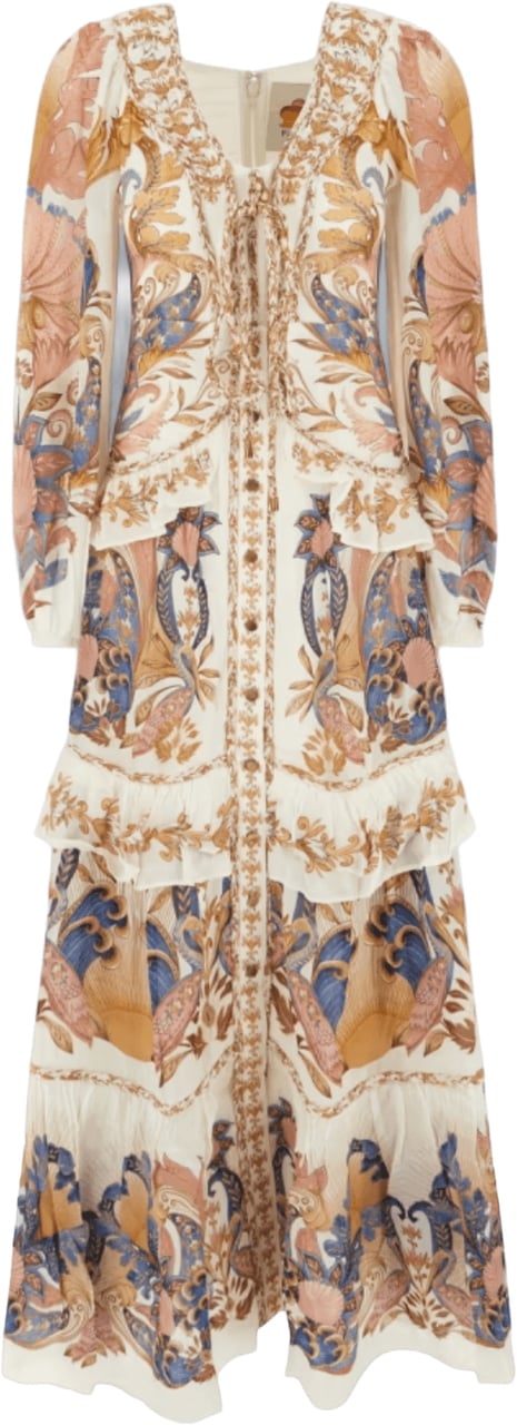 FARM Rio SEA GARDEN OFF-WHITE BREEDTEKENING LANGE JURK Wit