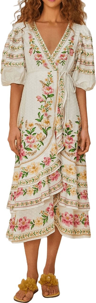 FARM Rio PALM DREAM WRAP MIDI JURK Wit