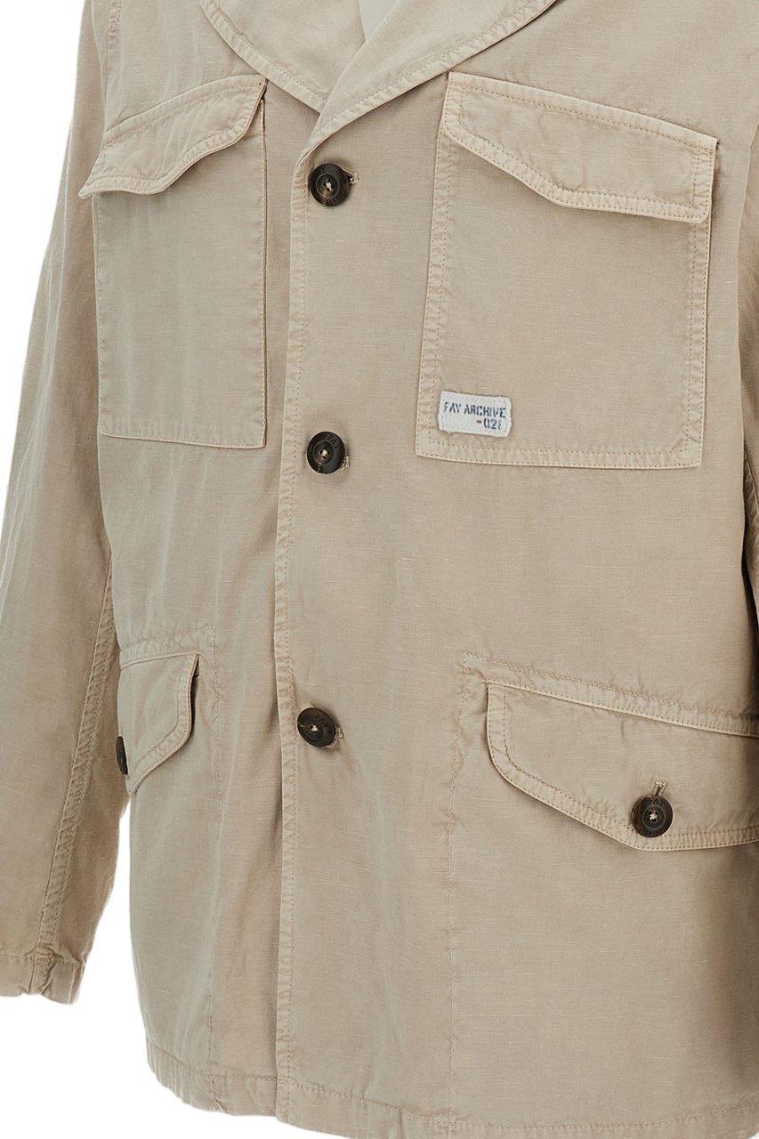 Fay Unlined Utility Jacket in Garment-Dyed Cotton and Linen Gabardine Neutraal