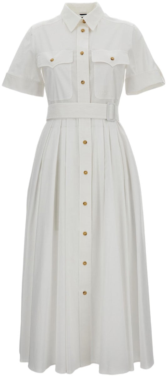 Fay Short-Sleeved Cotton Midi Dress with Classic Shirt Collar Wit