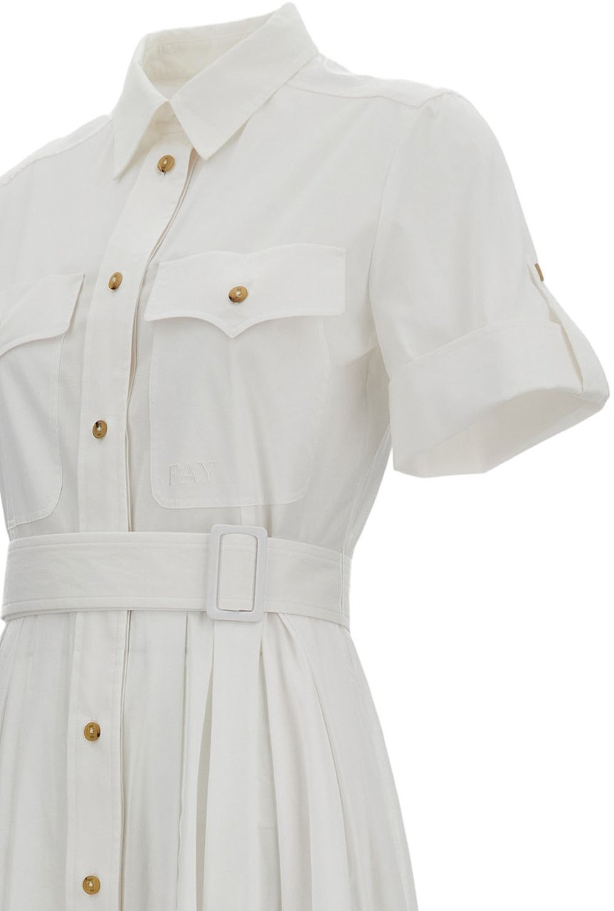 Fay Short-Sleeved Cotton Midi Dress with Classic Shirt Collar Wit
