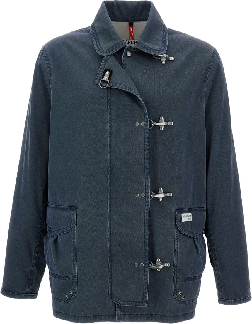 Fay Iconic 4 Ganci Resinated Cotton Twill Jacket Blauw