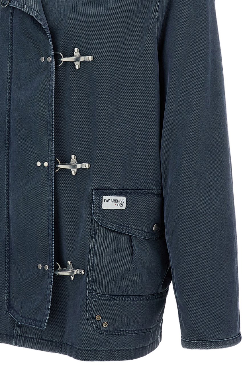 Fay Iconic 4 Ganci Resinated Cotton Twill Jacket Blauw