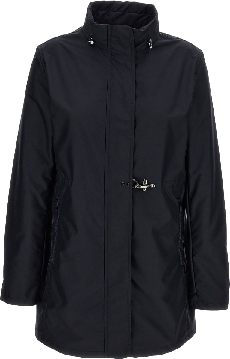 Fay Technical Poplin Virginia Overcoat with Adjustable Drawstring Zwart