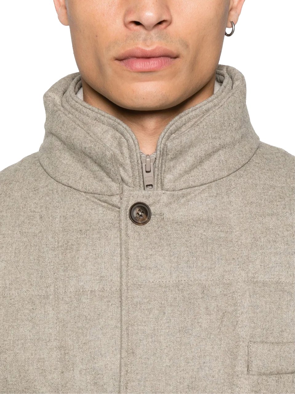 Fay Double-Breasted Quilted Padded Grid Stitch Jacket Grijs