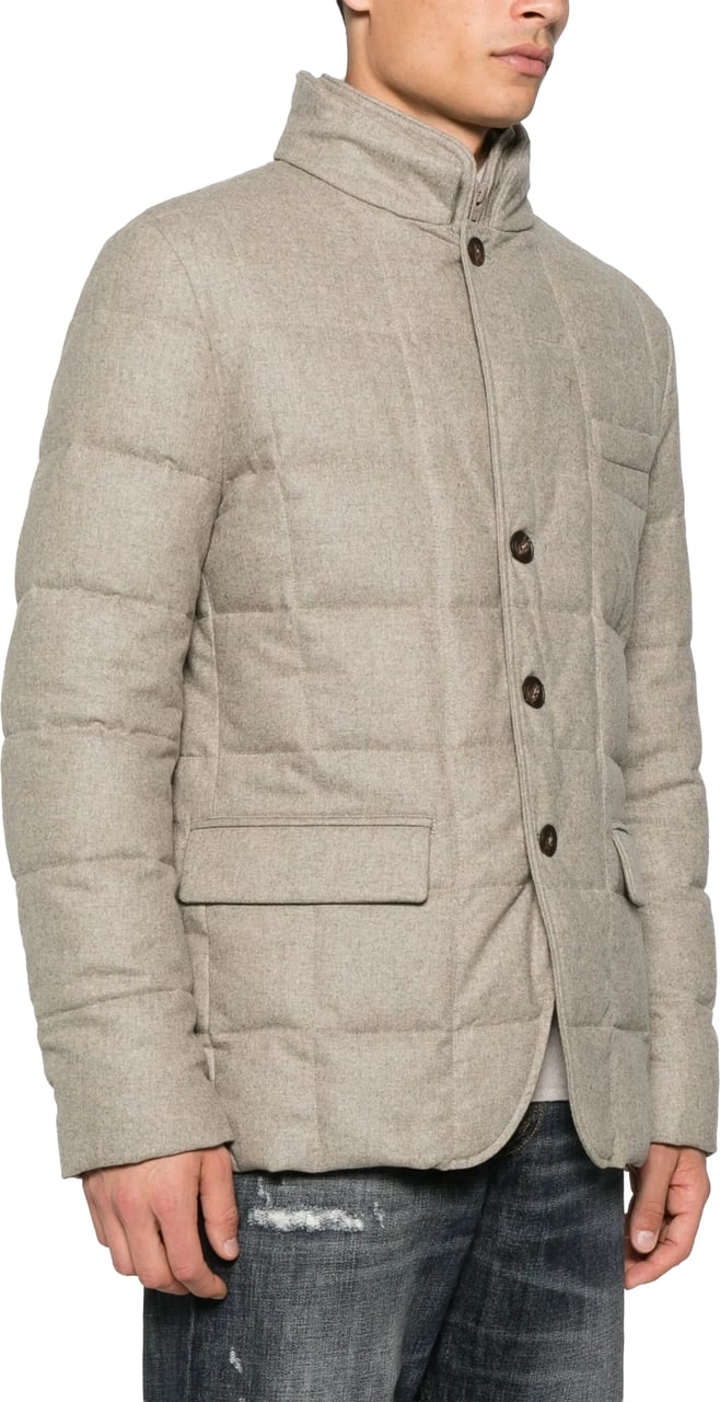 Fay Double-Breasted Quilted Padded Grid Stitch Jacket Grijs