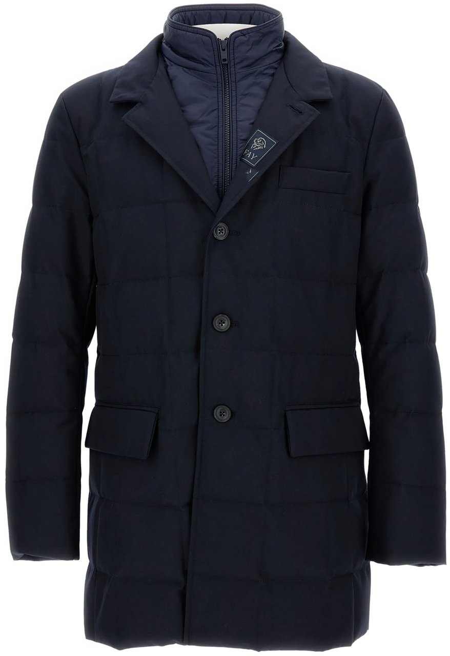 Fay Double-Breasted Blue Padded Quilted Puffer Jacket Zwart