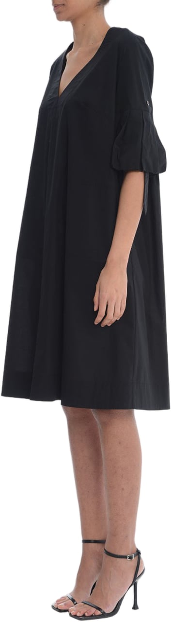 Fay Knee-Length Black V-Neck Gathered Dress Zwart