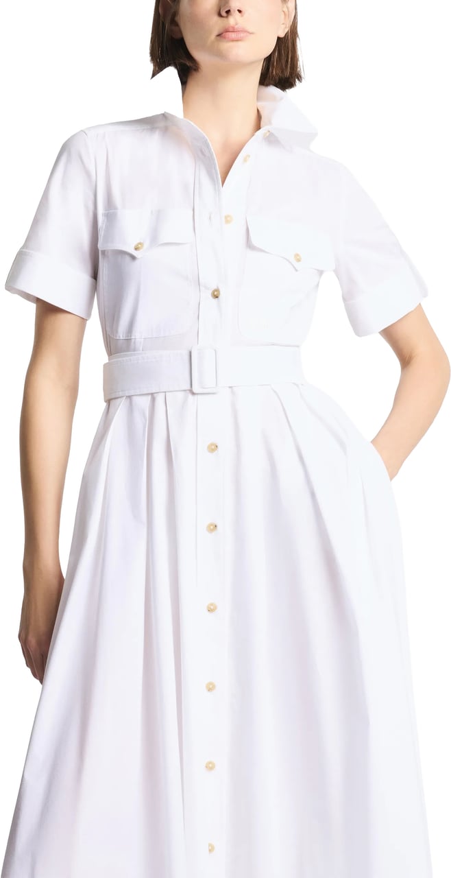 Fay White Midi Structured Collar Belted Dress Wit