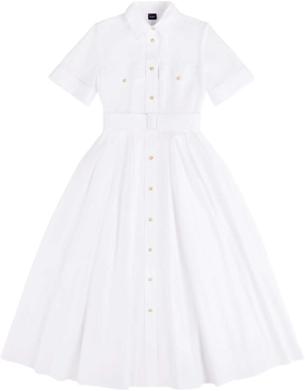 Fay White Midi Structured Collar Belted Dress Wit
