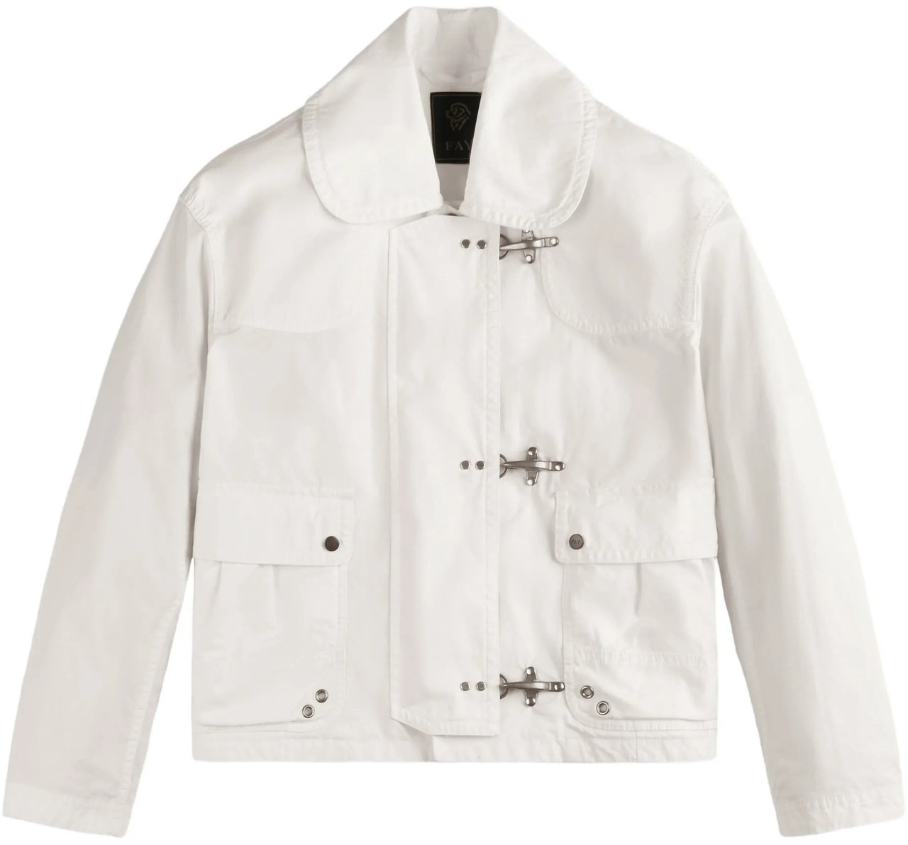 Fay Boxy Cropped White Metal Clasp Jacket Wit