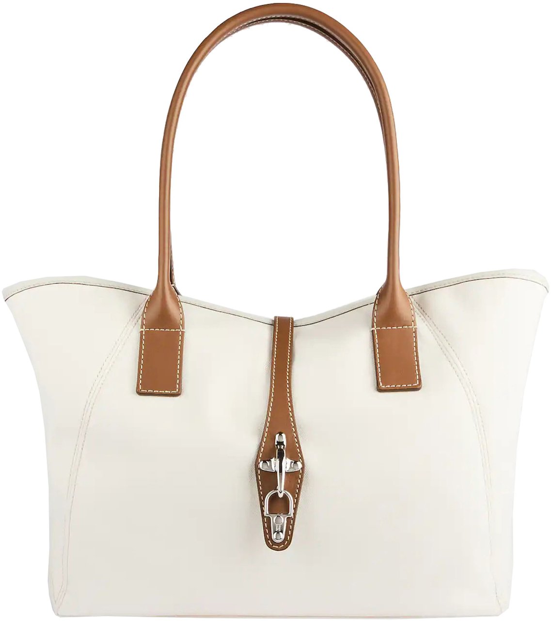 Fay Structured White Tote Brown Leather Trim Neutraal