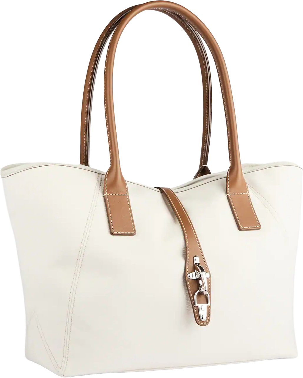 Fay Structured White Tote Brown Leather Trim Neutraal