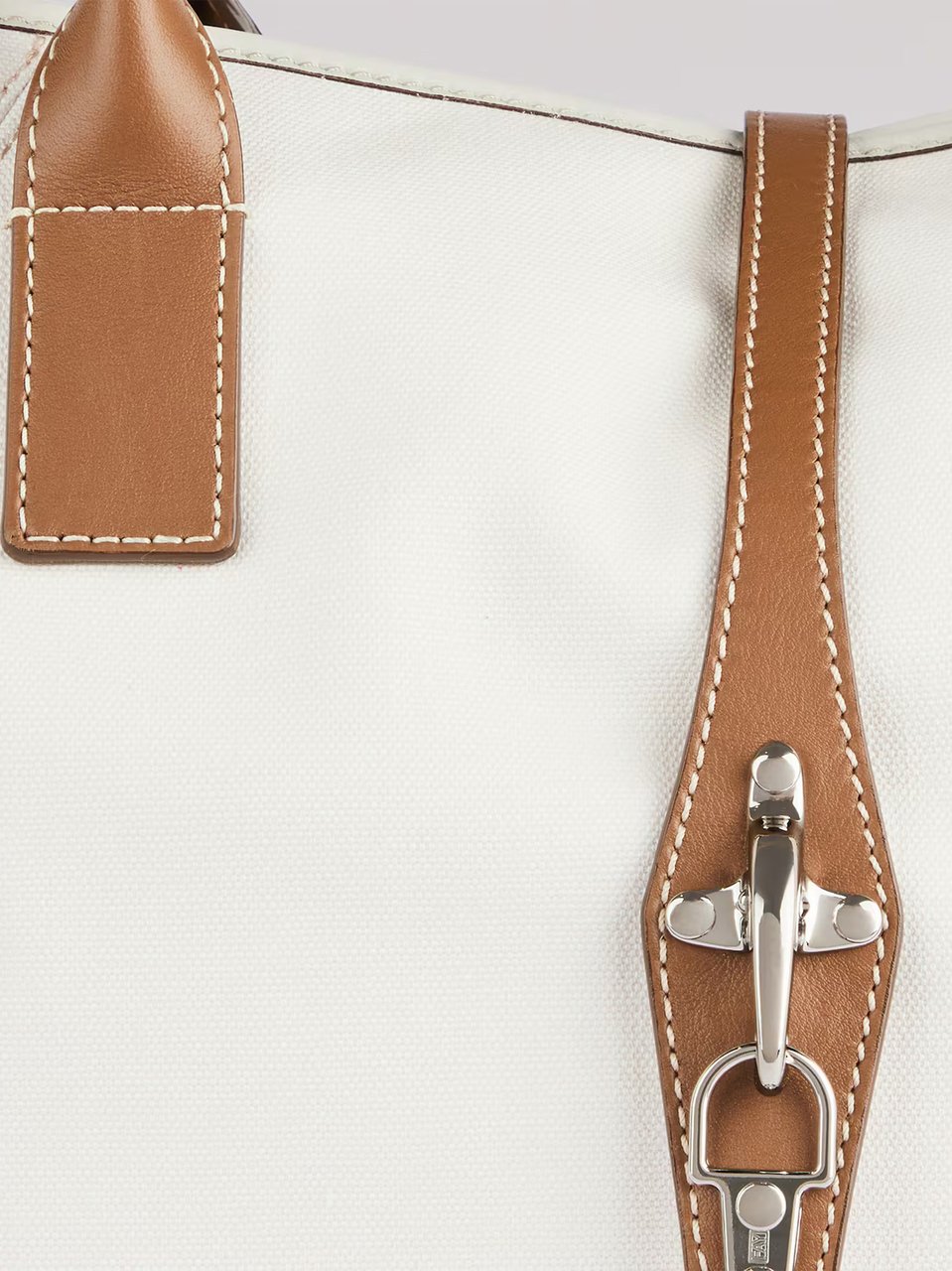 Fay Structured White Tote Brown Leather Trim Neutraal