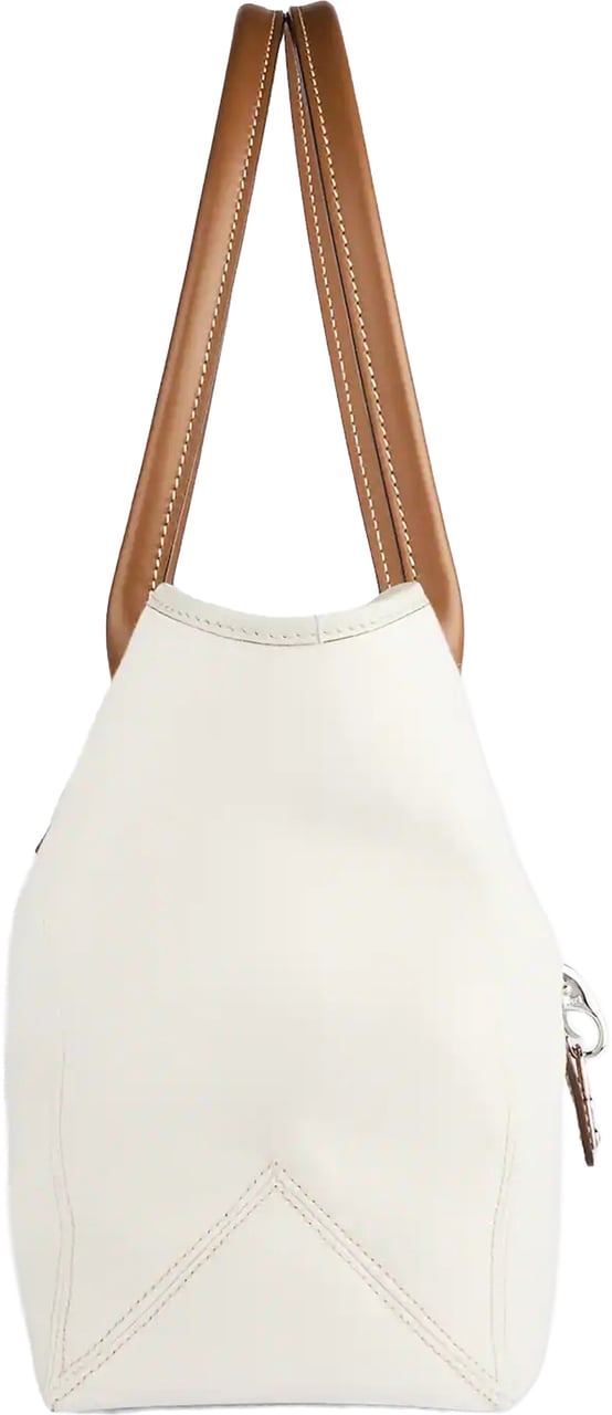 Fay Structured White Tote Brown Leather Trim Neutraal