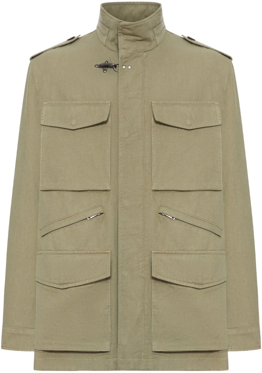 Fay Structured Neutral High Stand Collar Jacket Groen