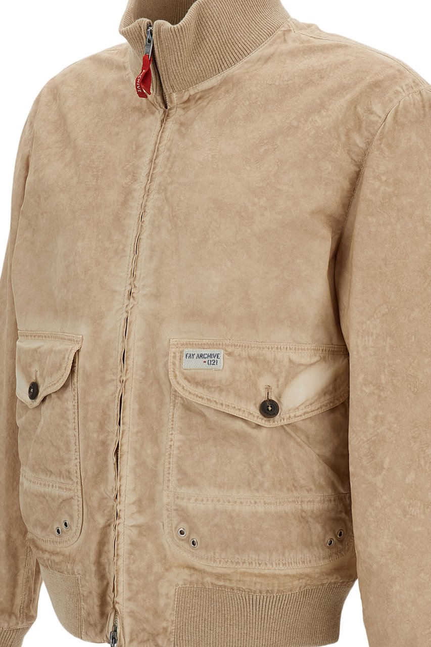 Fay Authentic Garment-Dyed Bomber Jacket with Rib-Knit Details Neutraal