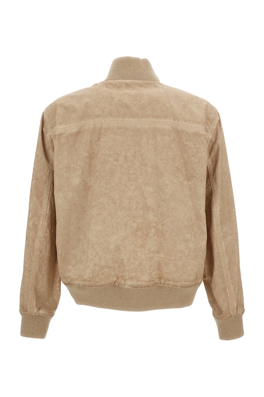 Fay Authentic Garment-Dyed Bomber Jacket with Rib-Knit Details Neutraal