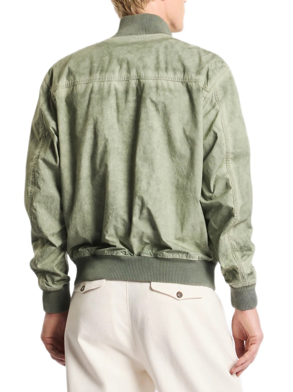 Fay Washed Green Cotton Canvas Bomber Jacket With Ribbed Knit Details Grijs