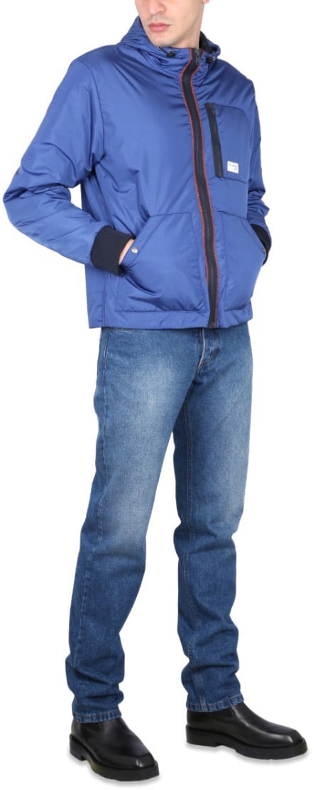 Fay Blue Bomber Jacket With Zipper Closure Blauw