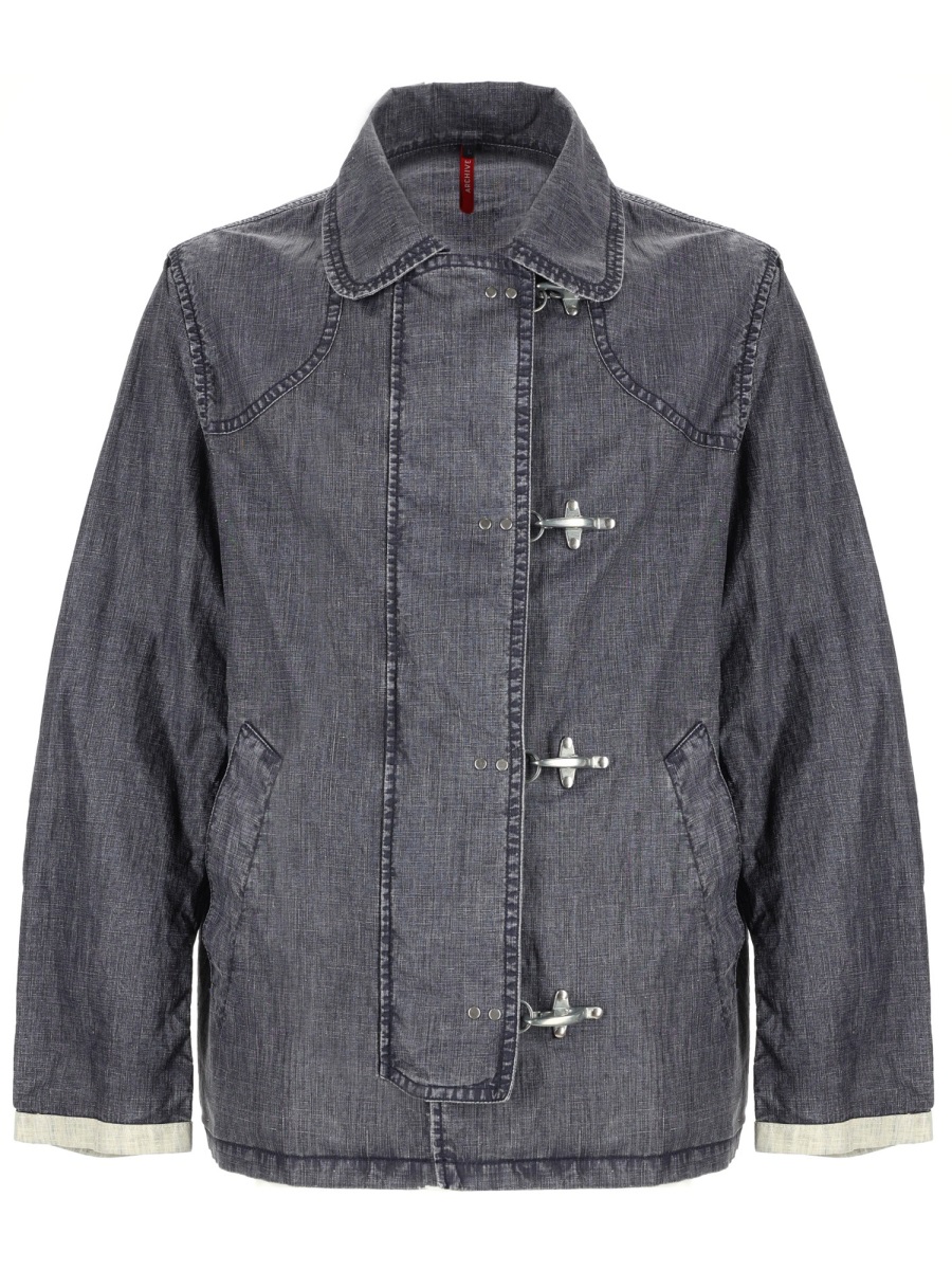 Fay 4 Hooks Linen Asymmetrical Jacket Grijs