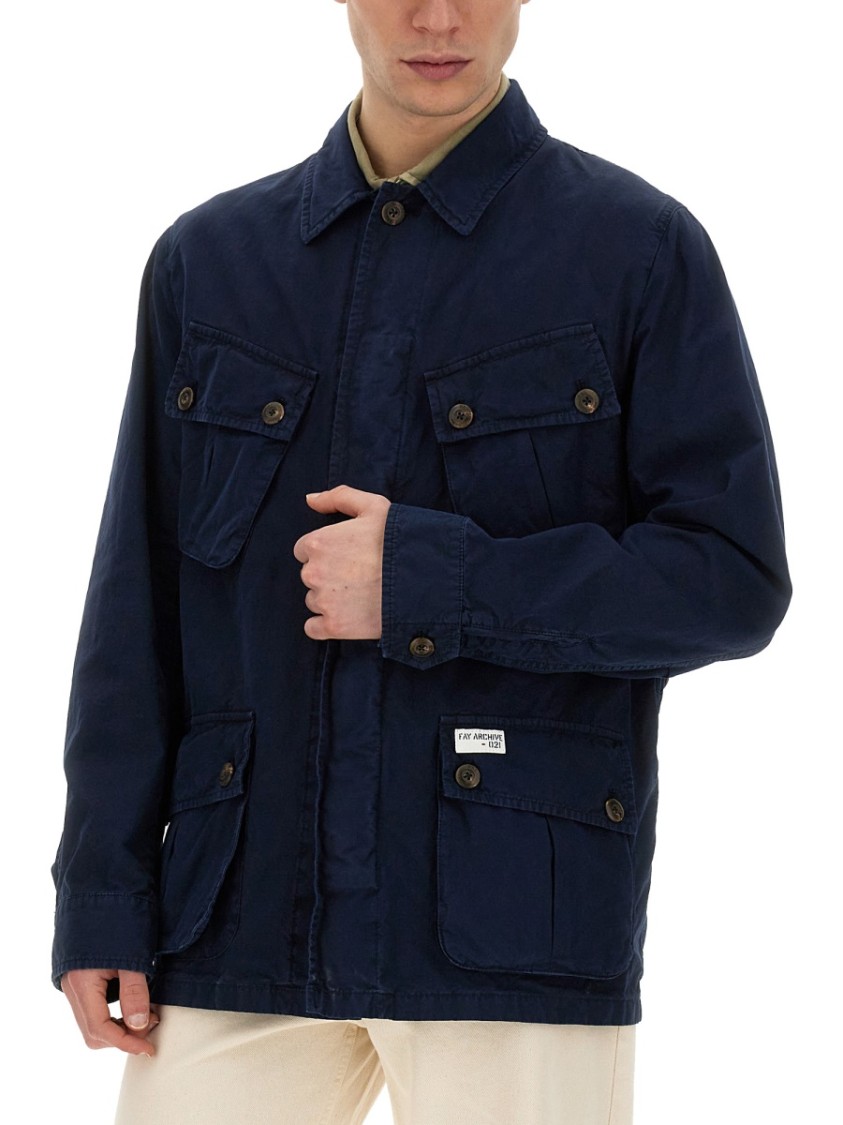 Fay Relaxed Fit Cotton Jacket Blauw