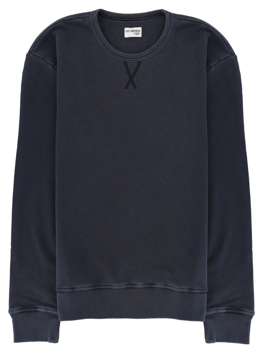 Fay Stitched X Crewneck Cotton Sweatshirt Zwart