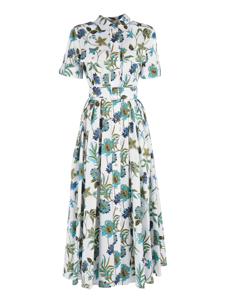 Fay Floral Print Pleated Midi Shirt Dress Grijs