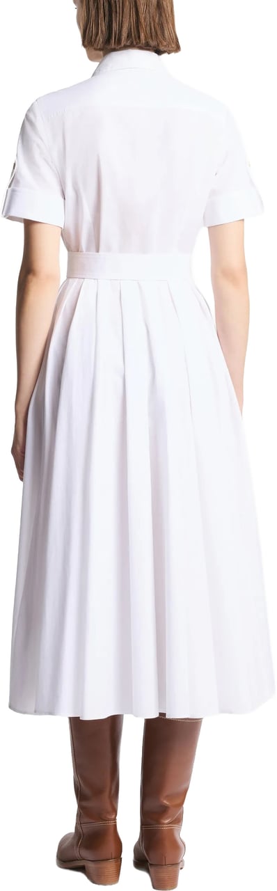 Fay White Midi Structured Collar Belted Dress Wit